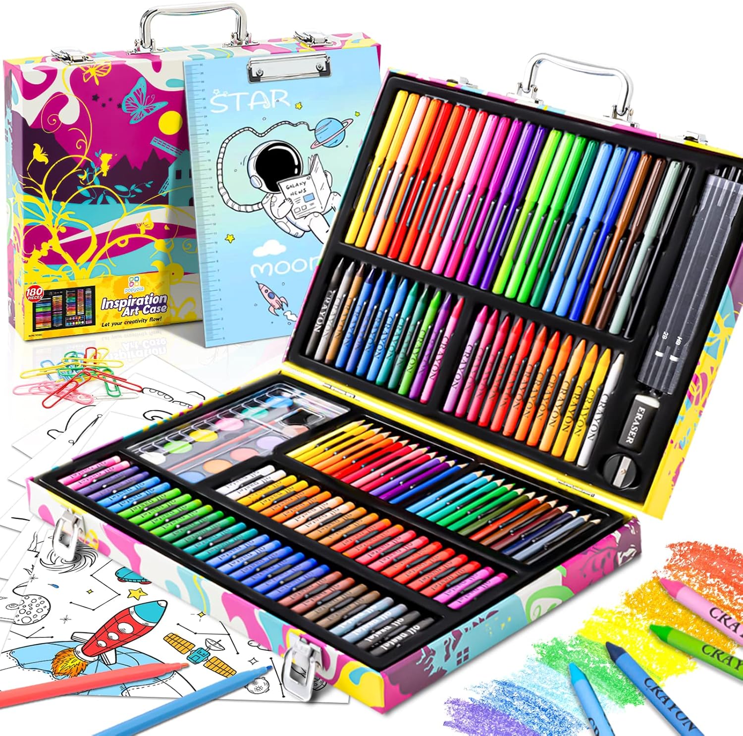 POPYOLA Art Supplies, 180 Piece Drawing Painting Art Kit with Clipboard and Colo...