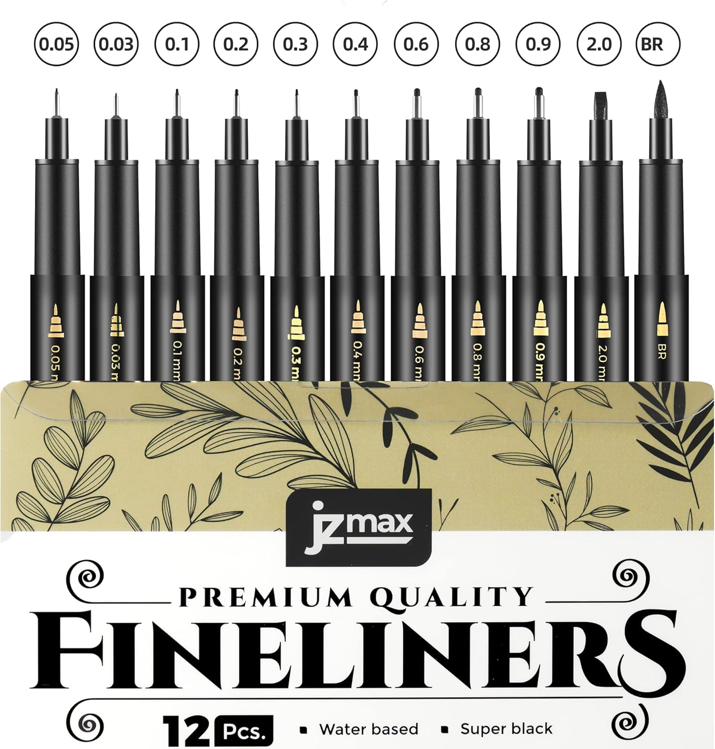 JZMAX Black Fineliner Pens Set Art Supplies - 12 Pack Fineliners Technical Drawi...