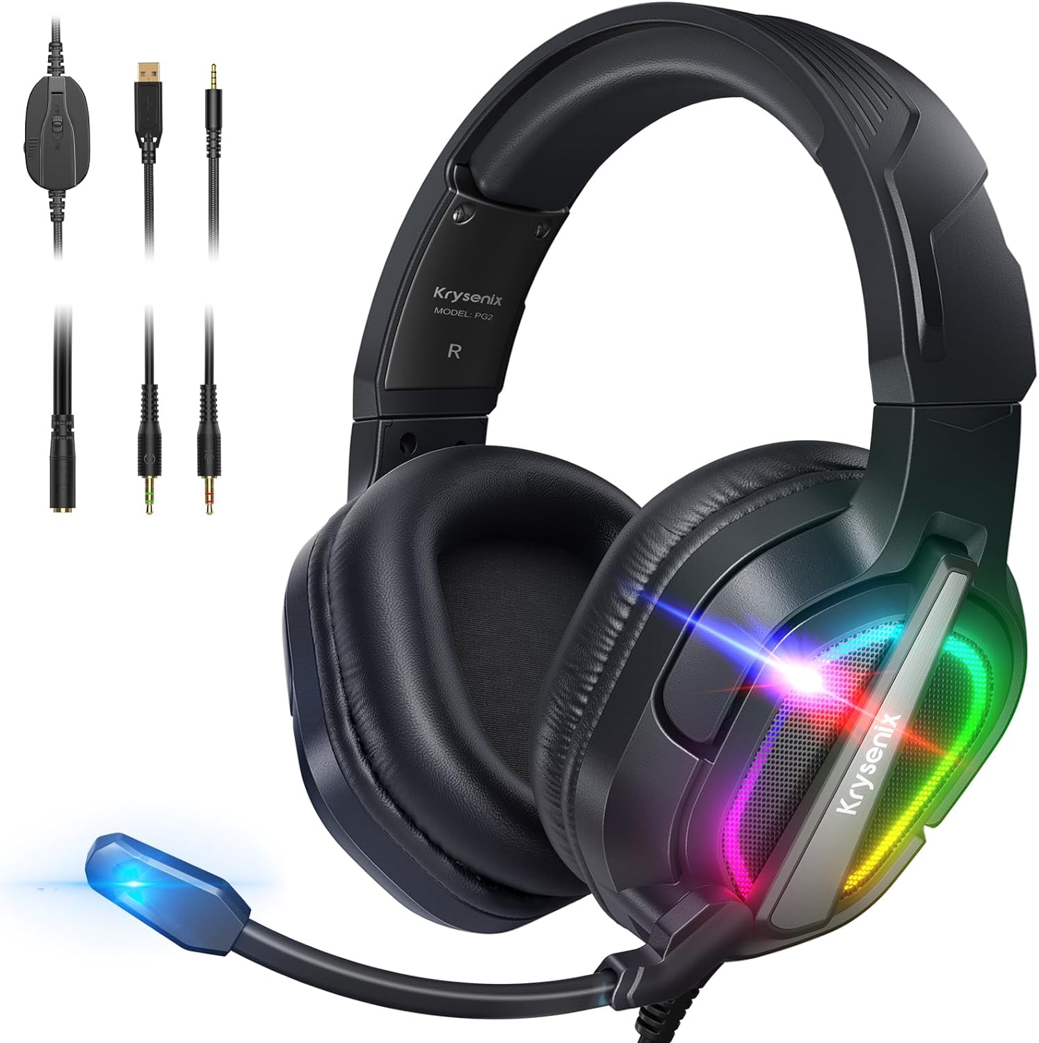 Krysenix PG2 Gaming Headset for PS4/PS5/PC/Xbox One, Ergonomic Design Over Ear w...