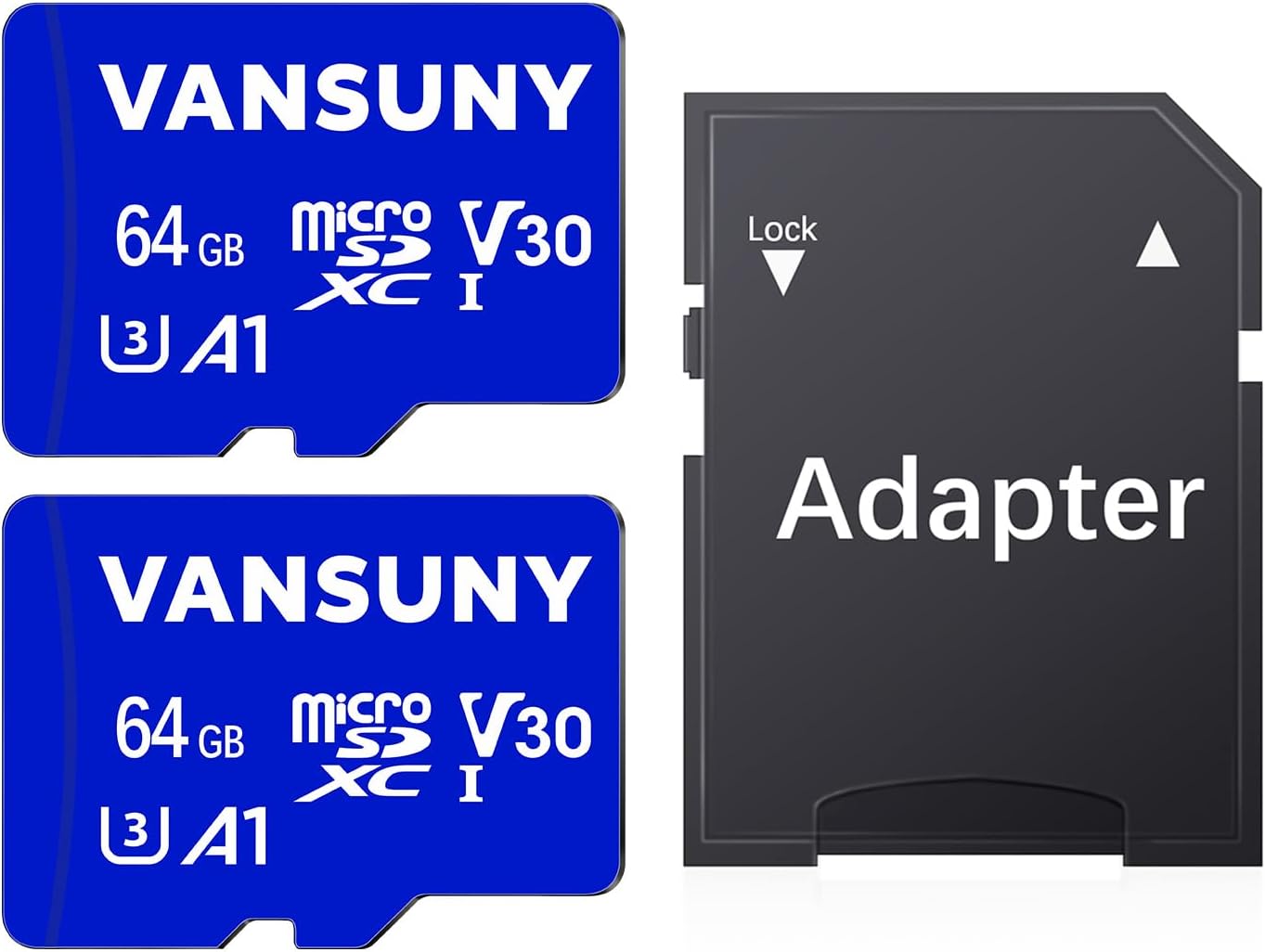 Vansuny 64GB Micro SD Card, 2 Pack MicroSDXC Memory Card with A1 Class10 U3 V30...