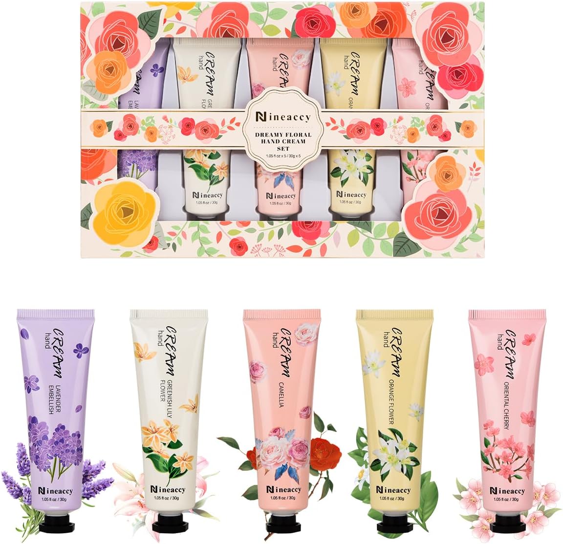 Nineaccy Floral assorted Hand Cream Set, 5 x 30ml，Pack of 5，Friendly to all sk...