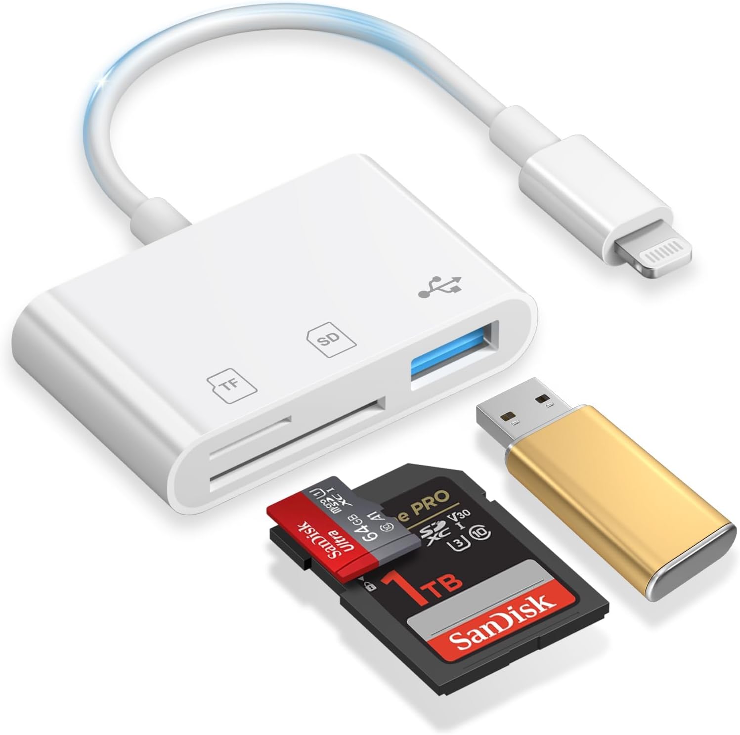[Apple MFi Certified] SD Card Reader for iPhone, Lightning to SD Card Reader, 3-...