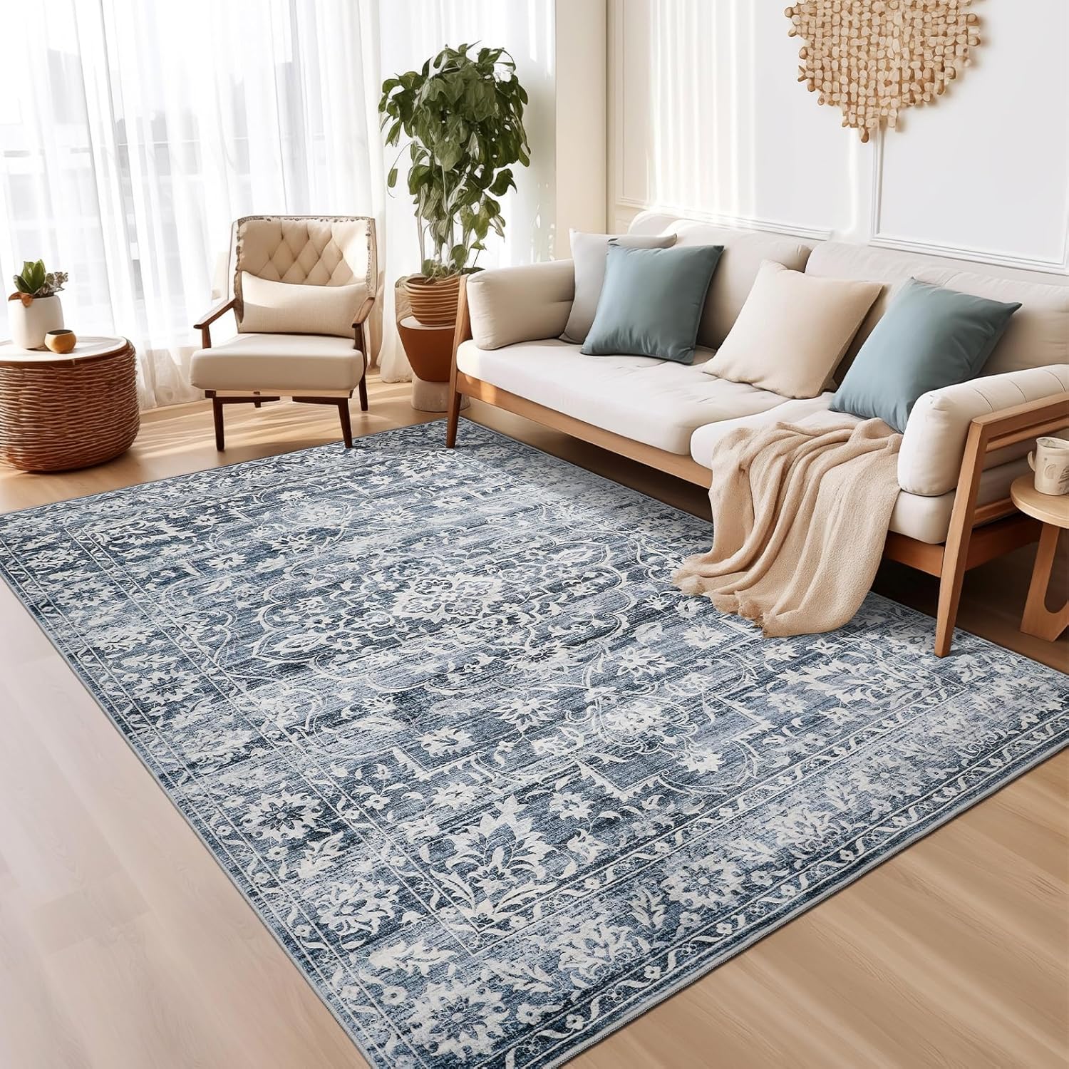Area Rugs 5x7 for Living Room, Floral Washable Rugs for Dining Room, Bedroom, Ki...