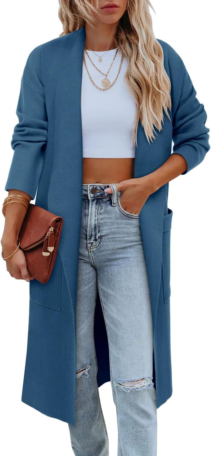 Angerella Women's Casual Long Sleeve Draped Open Front Knit Long Cardigan Sweate...