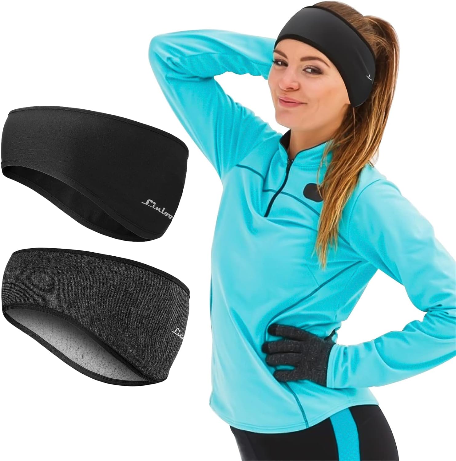 Winter Headband Ear Warmer - 2 Pack Warm Cozy Fleece Stretchy Ear Muff with Full...