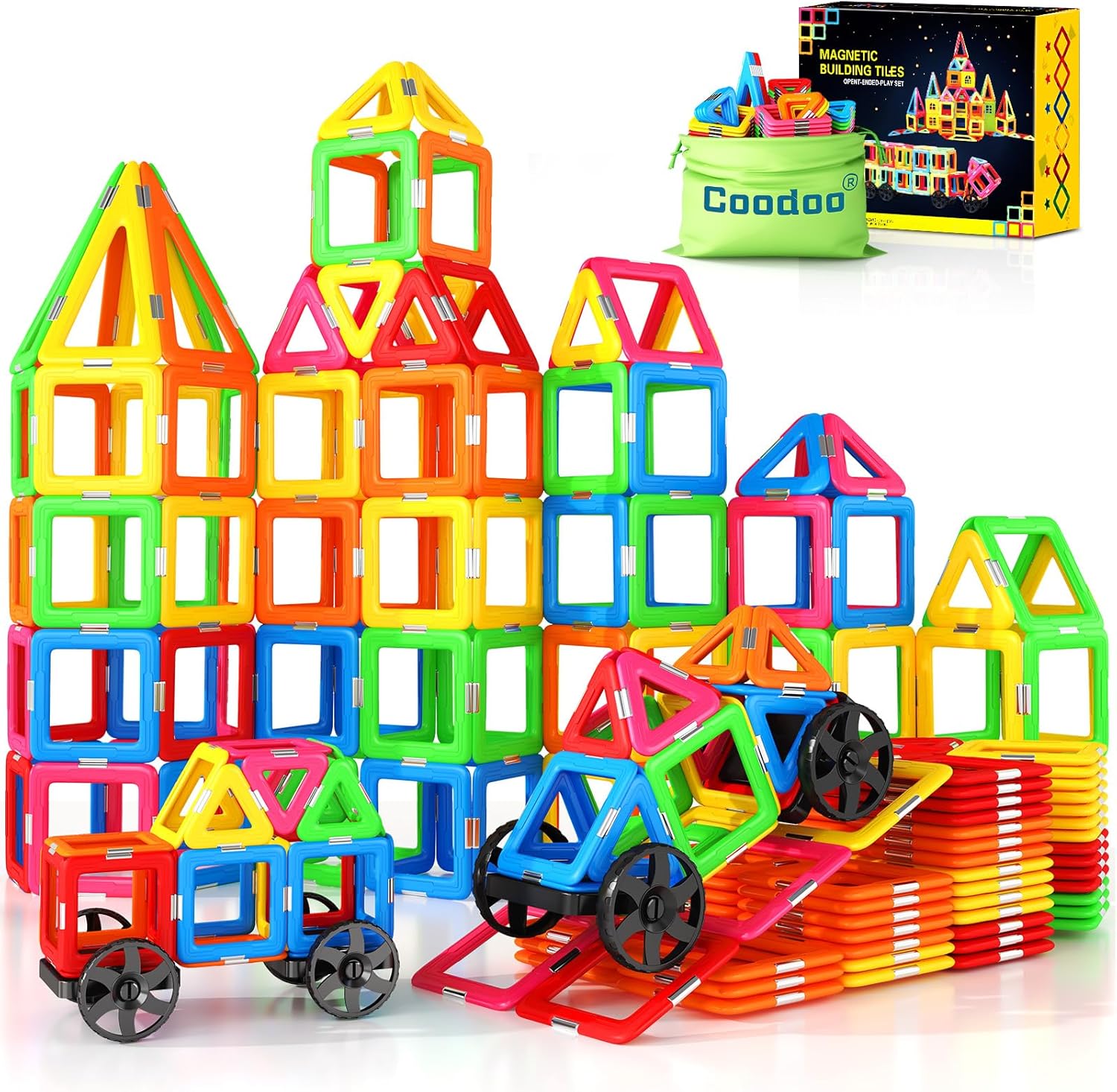 Coodoo Magnetic Tiles with 2 Cars Magnetic Toys fo...