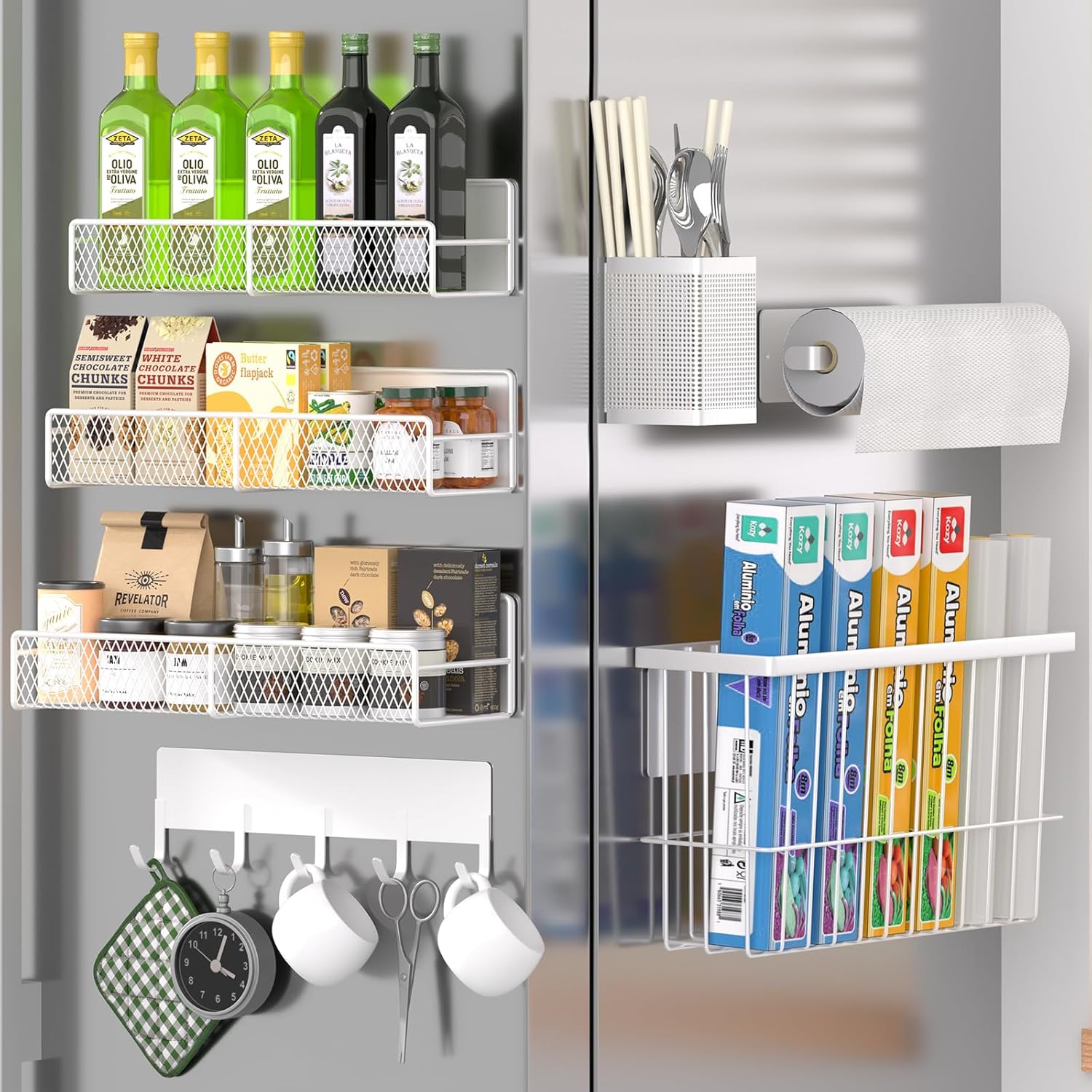 Magnetic Spice Rack for Refrigerator, 7 Pack Metal Magnetic Shelf, Moveable Magn...