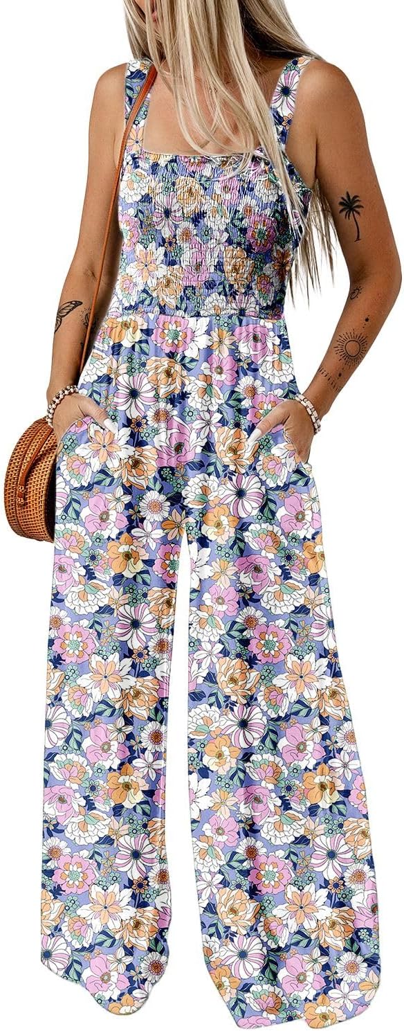 Happy Sailed Jumpsuits for Women Summer Casual Floral Print Sleeveless Jumpsuit...