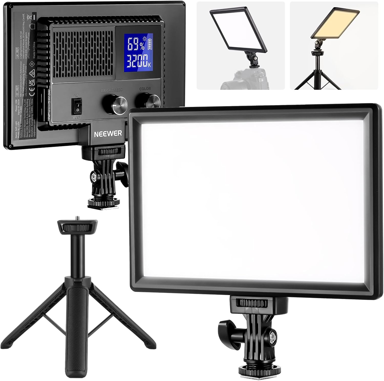 NEEWER 9" LED Video Light Panel, Dimmable DSLR Camera Soft Light with Mini Tripo...