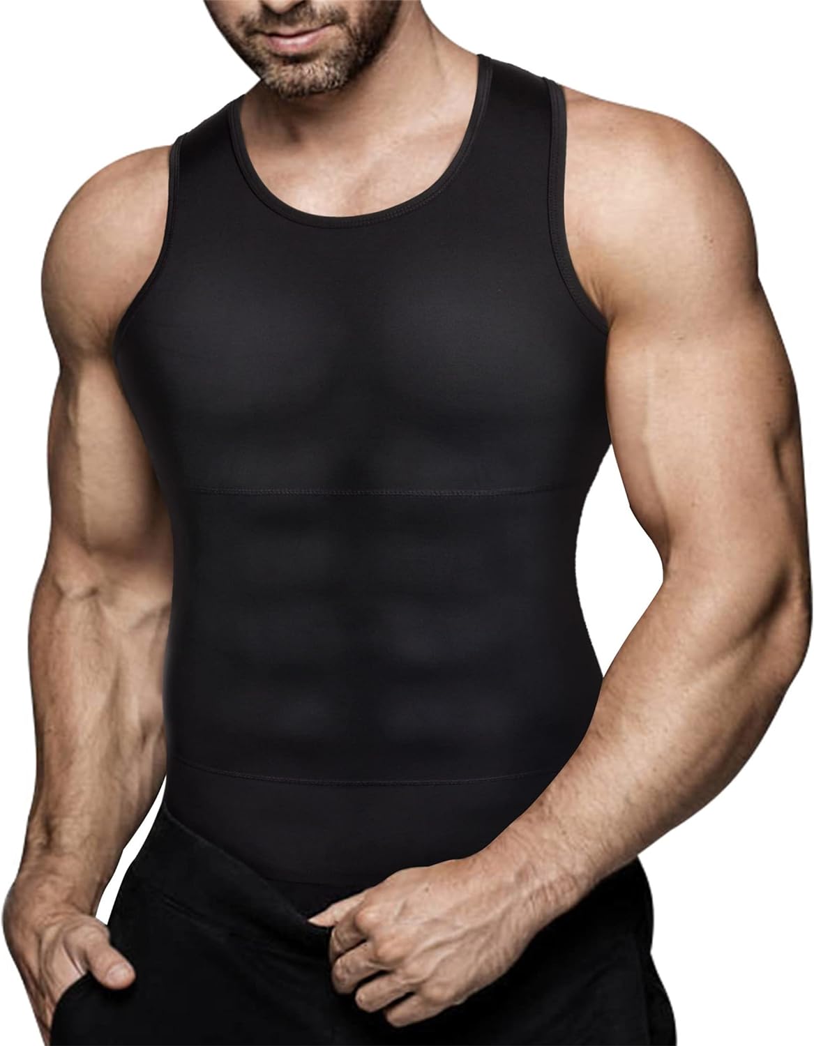 Mens Compression Shirt Slimming Body Shaper Vest Workout Tank Tops Abs Abdomen U...