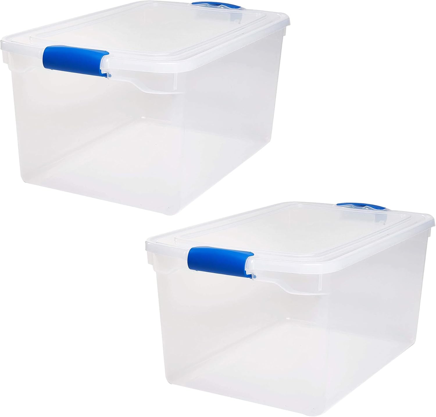 HOMZ 2 Pack Large Clear Plastic Storage Bins with Latching Lids, 66 Quart, Blue...