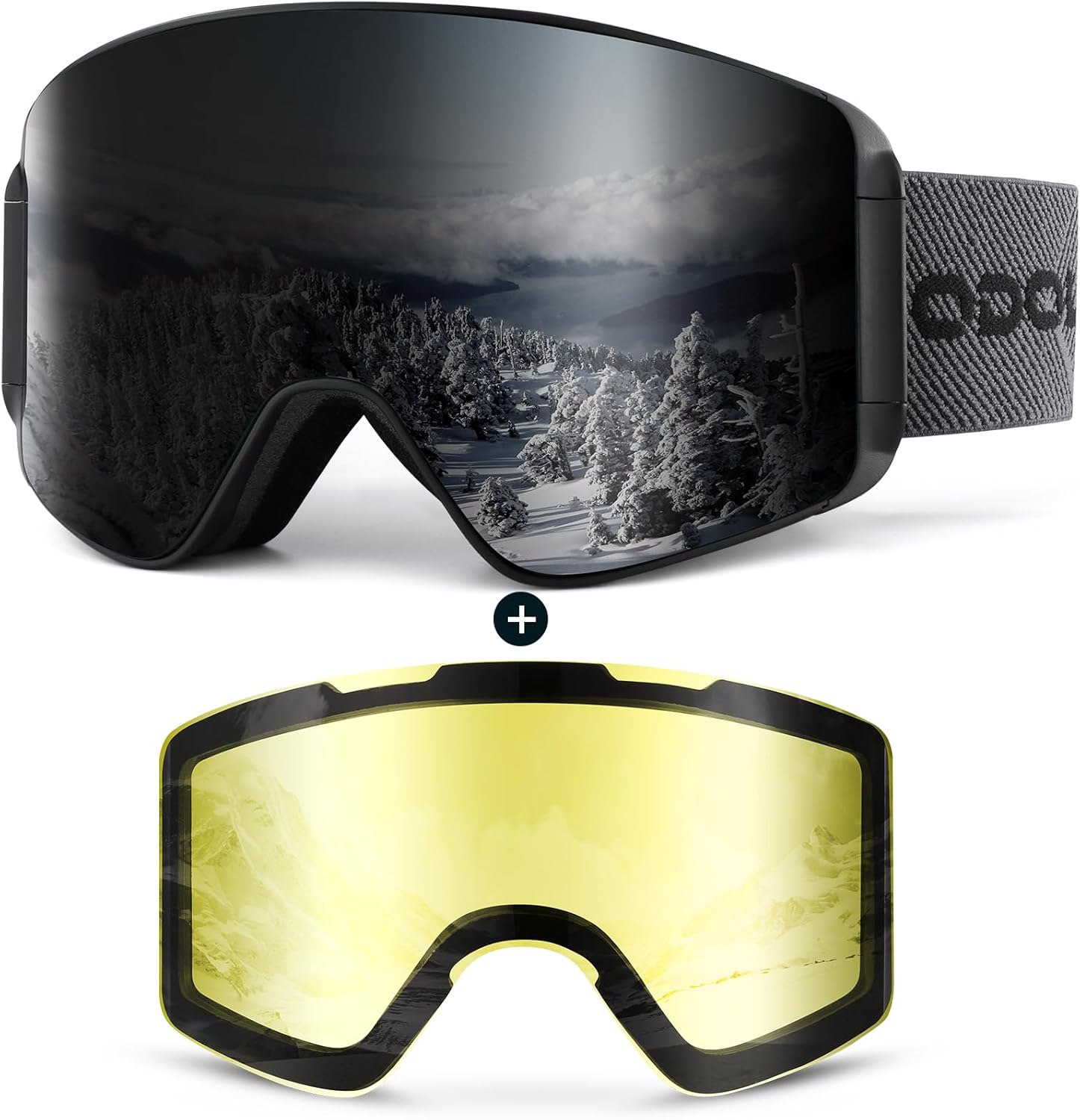 Odoland Ski Goggles Set with Detachable Lens, Frameless Interchangeable Lens, An...