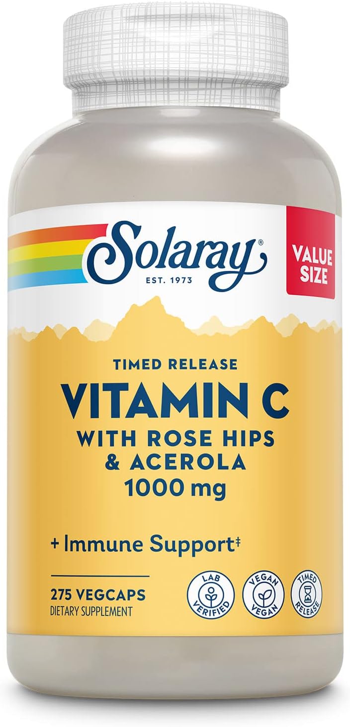SOLARAY Vitamin C 1000mg Timed Release Capsules with Rose HIPS & Acerola Bioflav...
