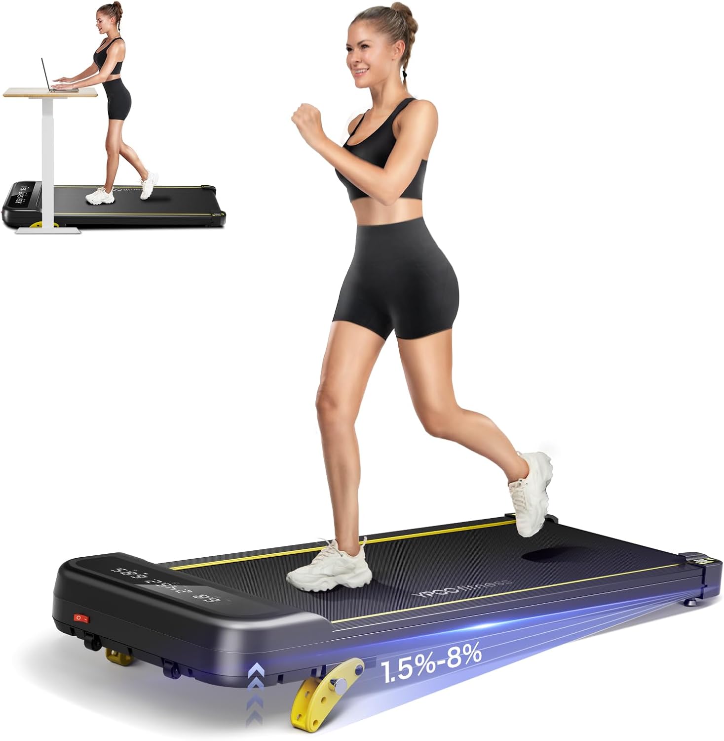 Walking Pad with Incline, Under Desk Treadmill with Incline Up to 8%, 2.5HP Port...