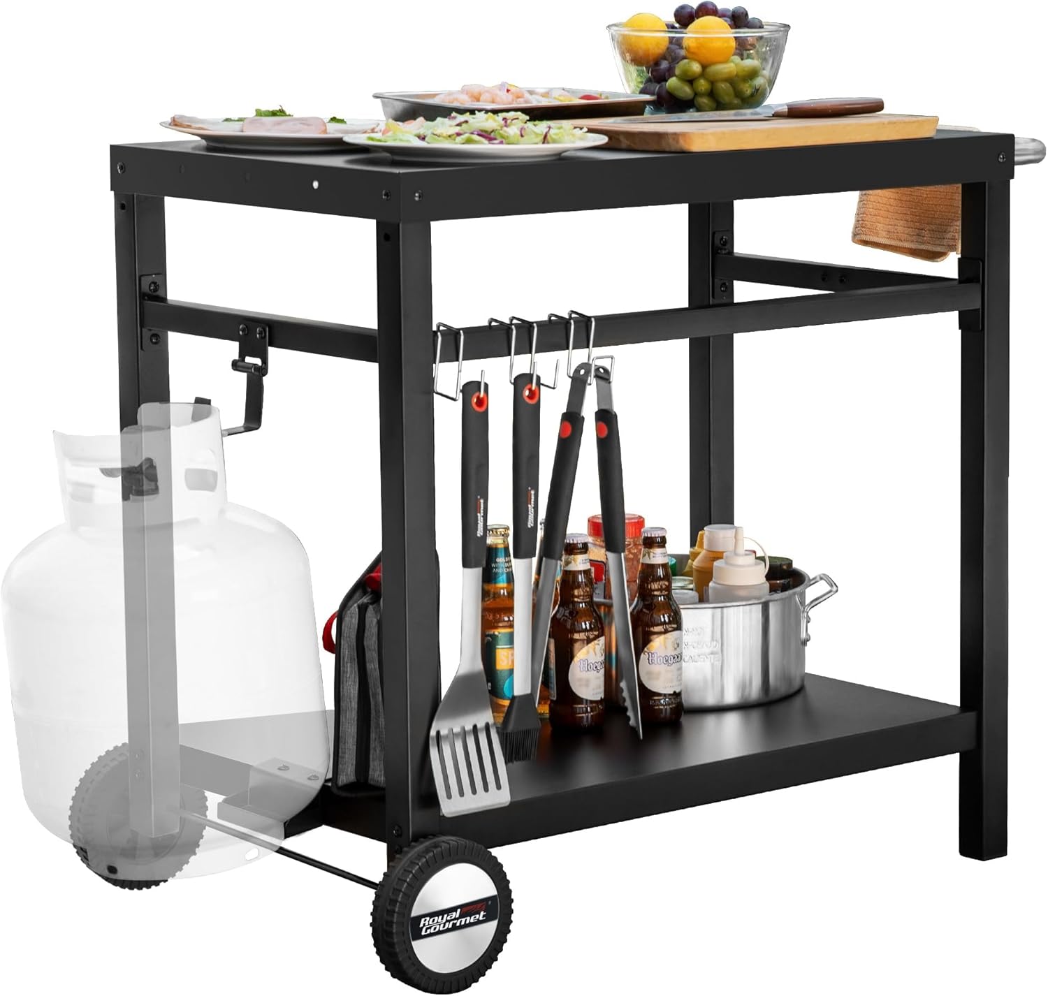 Royal Gourmet Dining Cart Table with Double-Shelf, Movable Stainless Steel Flatt...