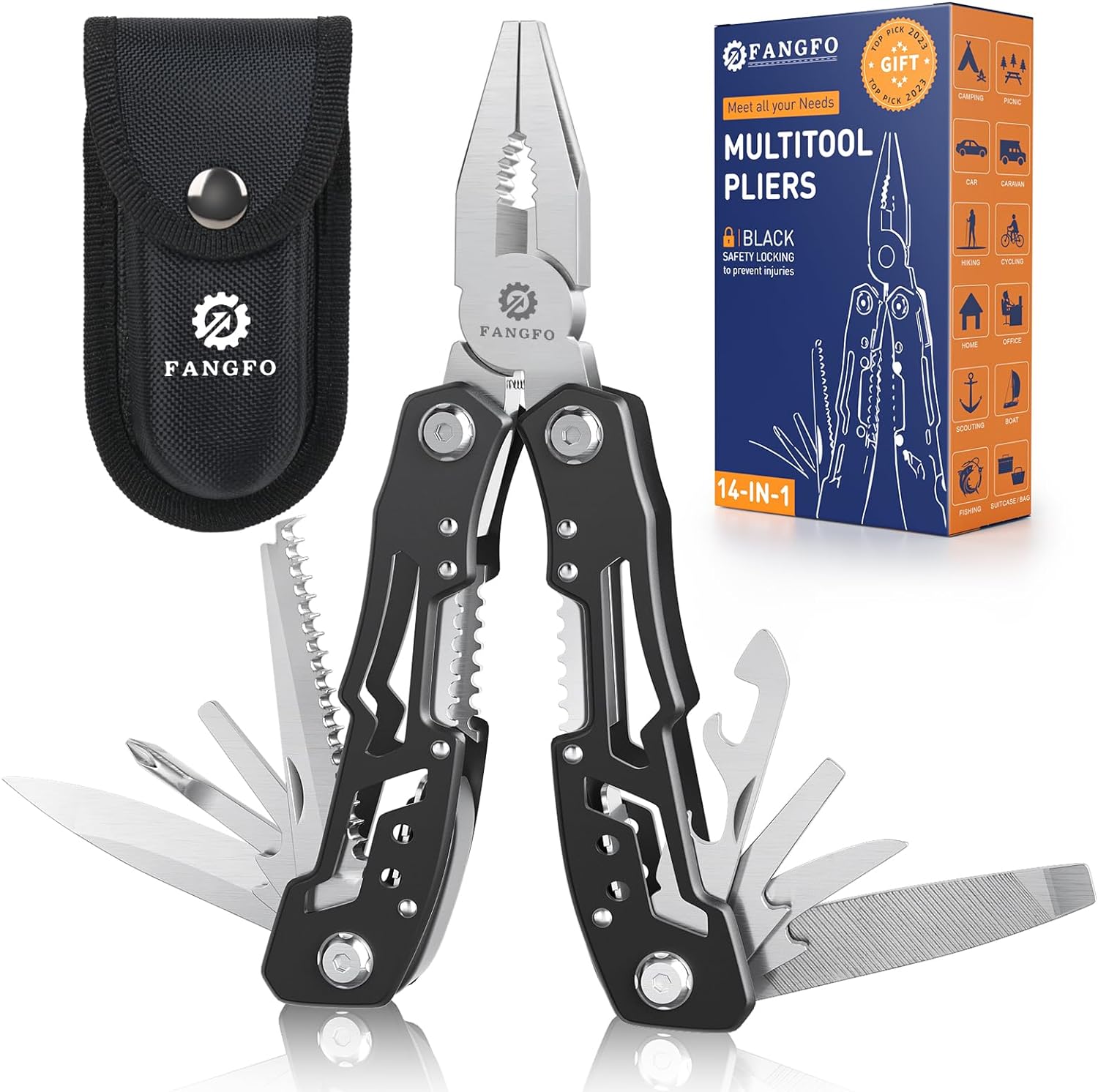 14-In-1 Multitool with Safety Locking, Professional Stainless Steel Multitool Pl...