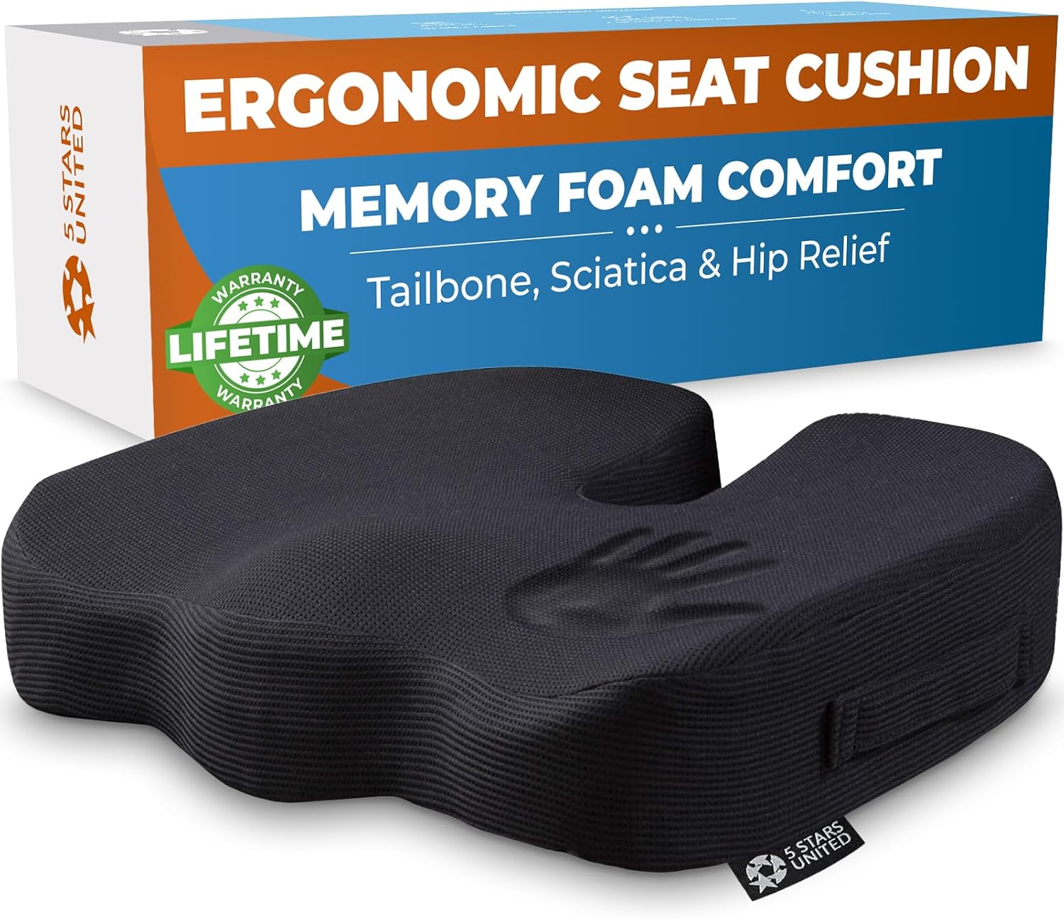 5 STARS UNITED Seat Cushion for Desk Chair - Tailbone, Coccyx Sciatica Pain Reli...