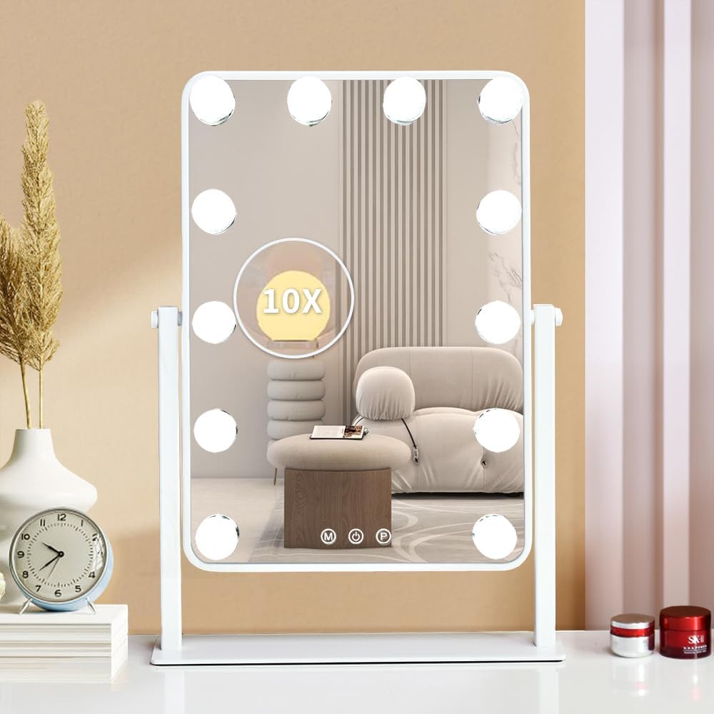 Makeup Vanity Mirror with Lights,17.5"×13.7" Tabletop Led Hollywood Mirror with...
