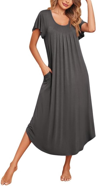 Ekouaer Women's Nightgowns Long Sleepshirt Short Flare Sleeve Sleepwear Soft Nig...