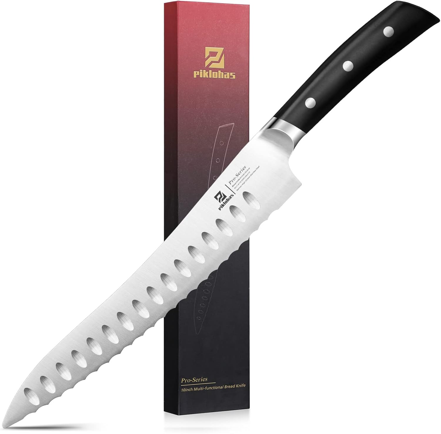 Resharpenable Bread Knife, 10-inch Multifunction Serrated Knife, German HC Stain...