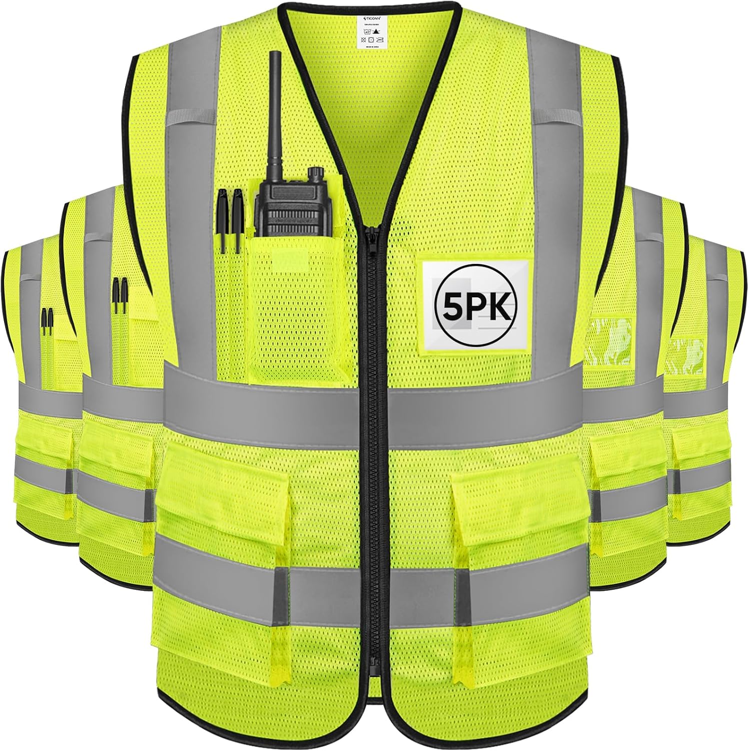 TICONN Reflective Safety Vest High Visibility Class II Mesh Vest for Women & Men...