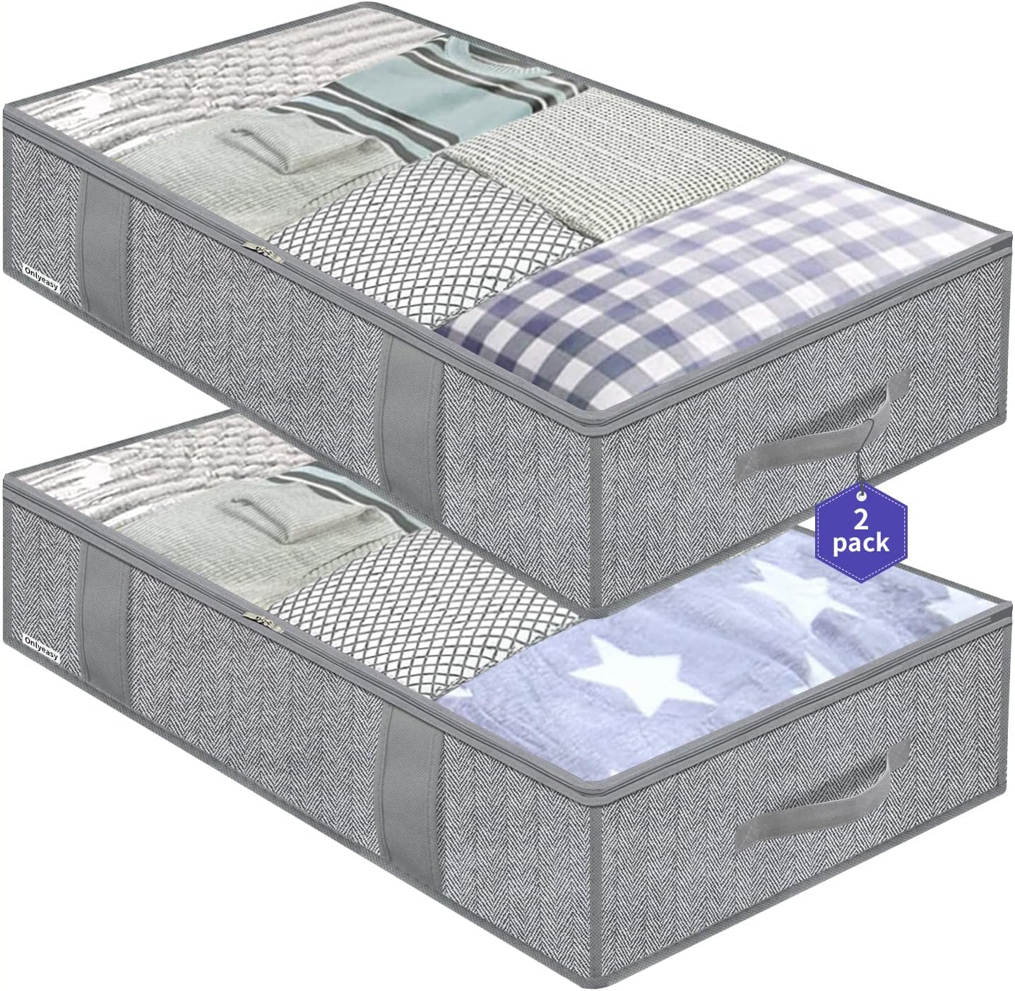 Onlyeasy Large Underbed Storage Bags Organizer Container (2 Pack) with 4 Handles...
