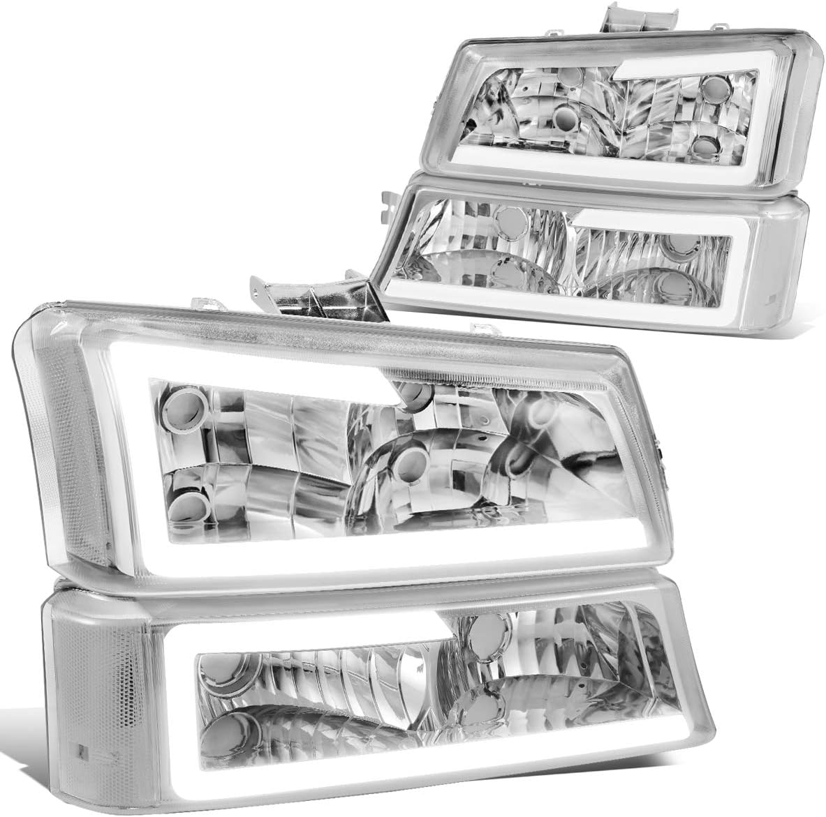 4PCS LED DRL Bumper Headlight Lamps Compatible with Chevy Silverado Avalanche 15...