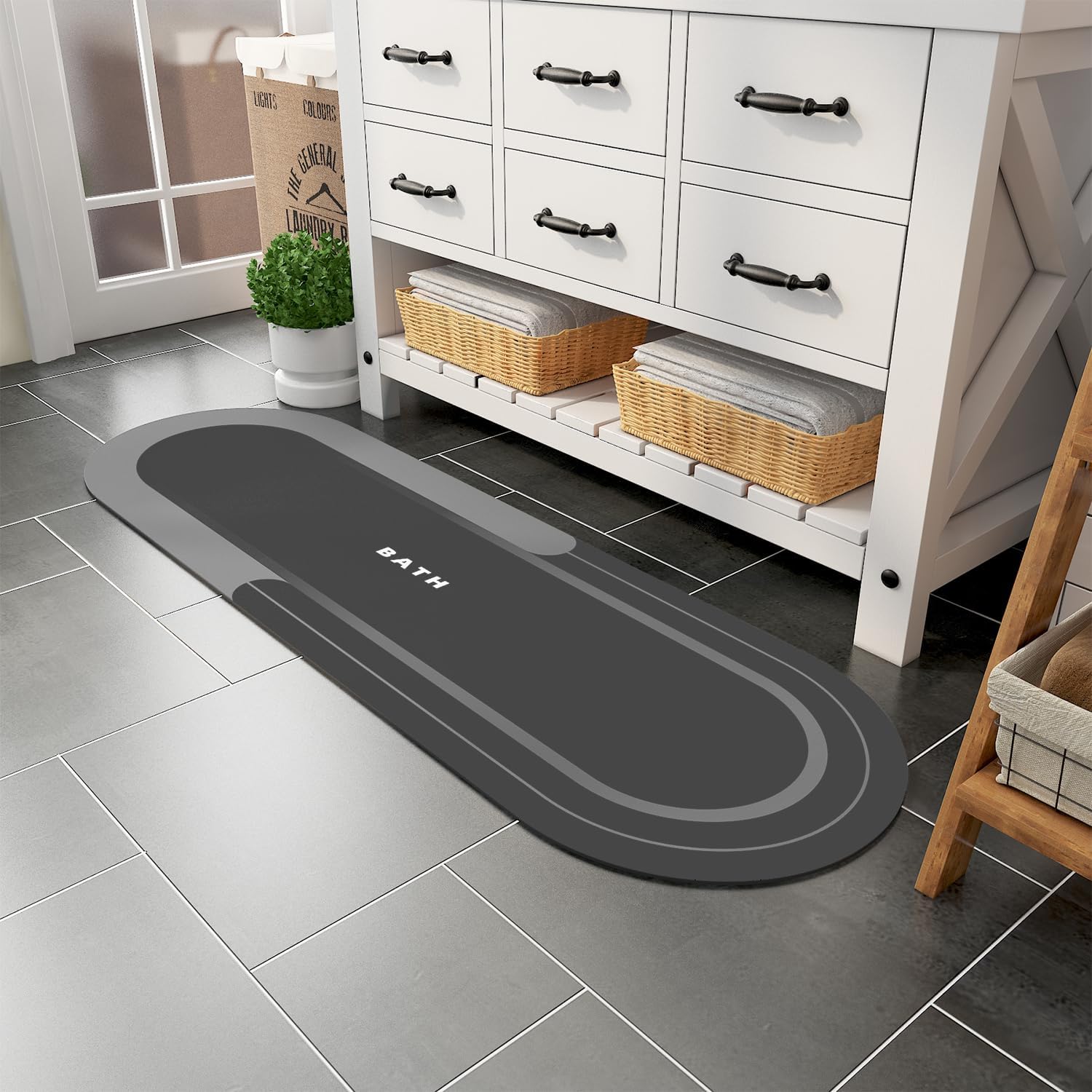 MontVoo Bathroom Rug Mat Runner Long-Bath Mat for Bathroom Non Slip Absorbent Qu...