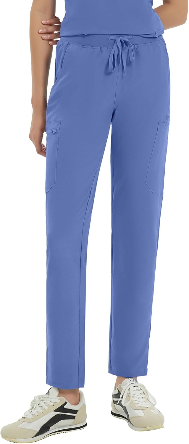 Medical Scrub Pants for Women — Mid Rise Skinny Straight Leg Cargo Pants Large C...