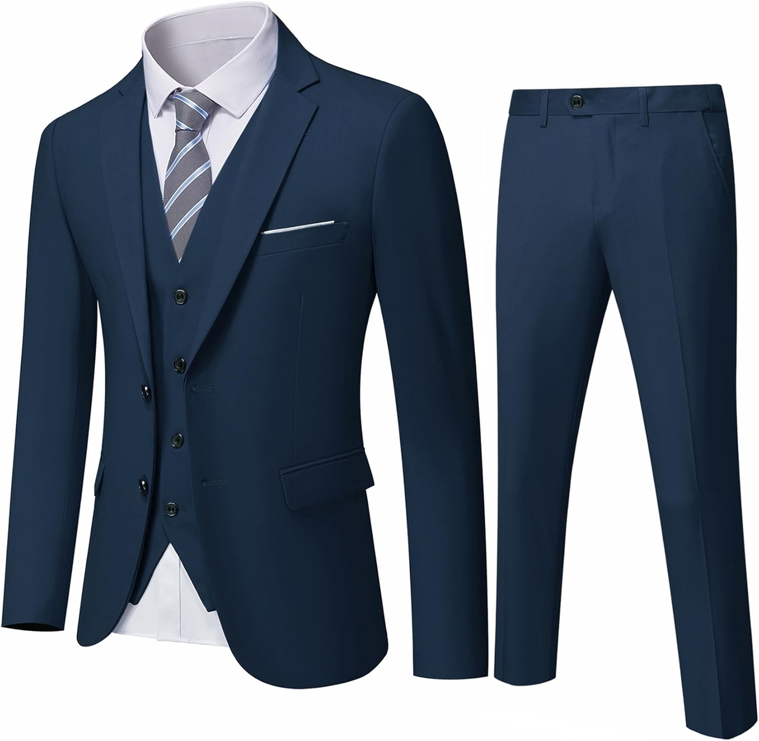 YND Men's Slim Fit 2 Button 3 Piece Suit Set, Solid Blazer Jacket Vest Pants & T...