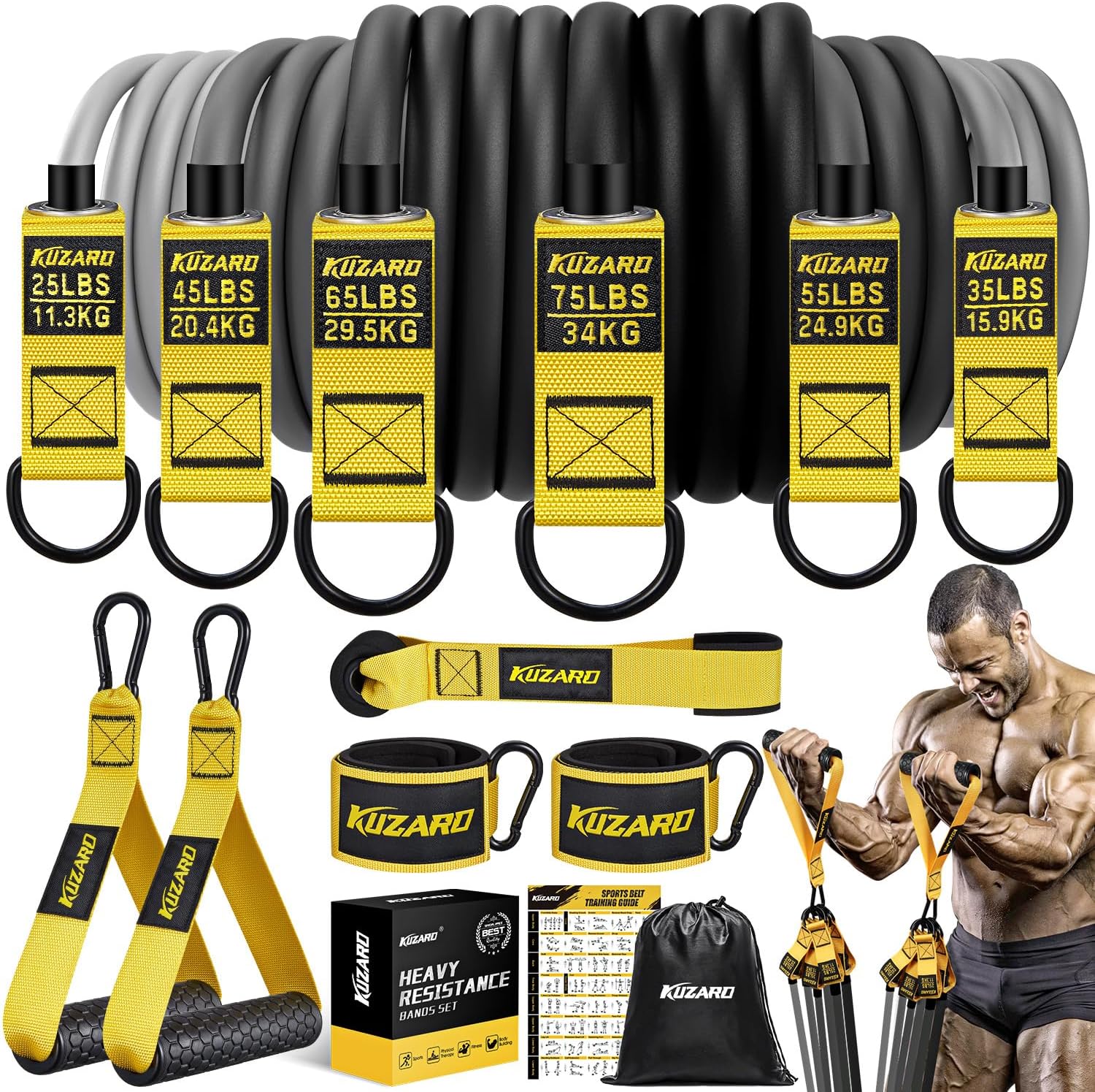 Heavy Resistance Bands Set, 300lbs Exercise Bands for Men with Handles, Door Anc...