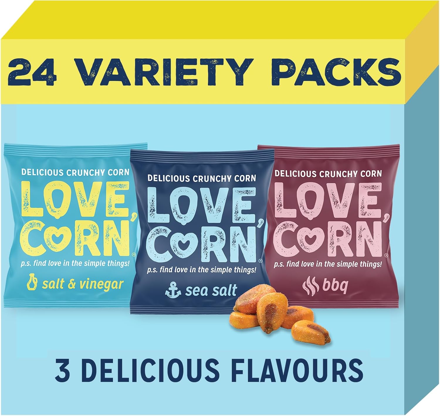 LOVE CORN Variety Pack (8x Sea Salt, 8x BBQ, 8x Salt & Vinegar) – Healthy Snacks...