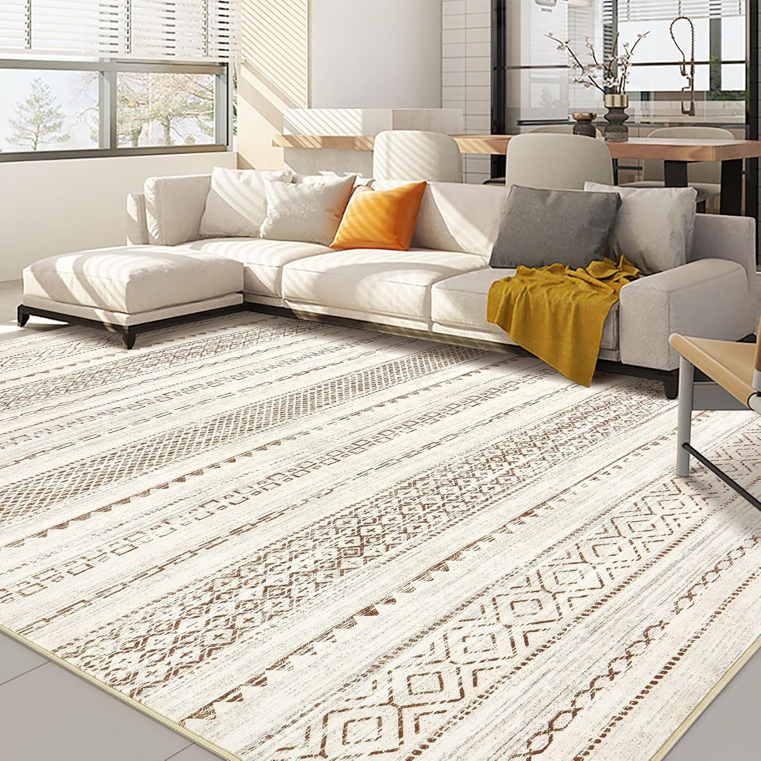 Area Rug Living Room Rugs: 9x12 Large Soft Machine Washable Boho Moroccan Farmho...