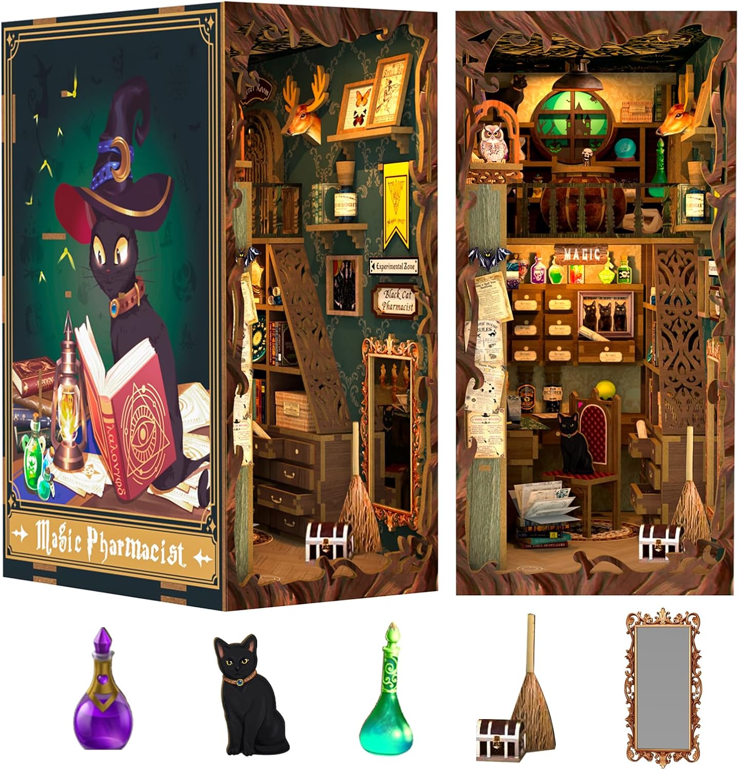 Fsolis Book Nook Kit, DIY Miniature House Kit Wooden Puzzle Halloween Booknook f...