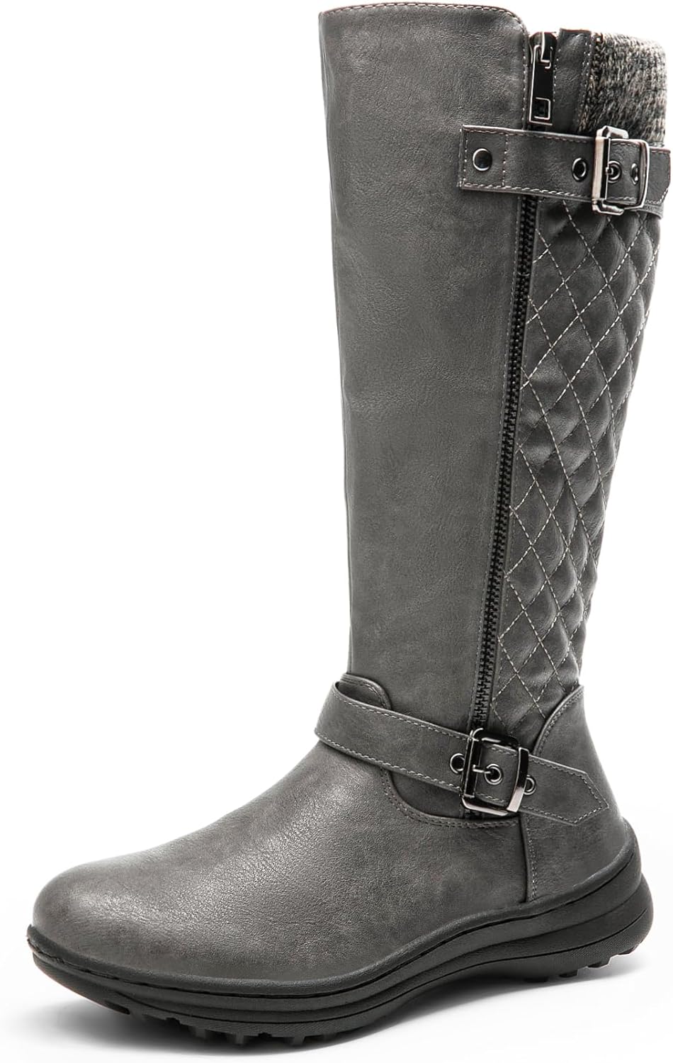 DREAM PAIRS Women's Faux Fur Knee High Boot Round Toe Fall Winter Boots 9.5 Grey