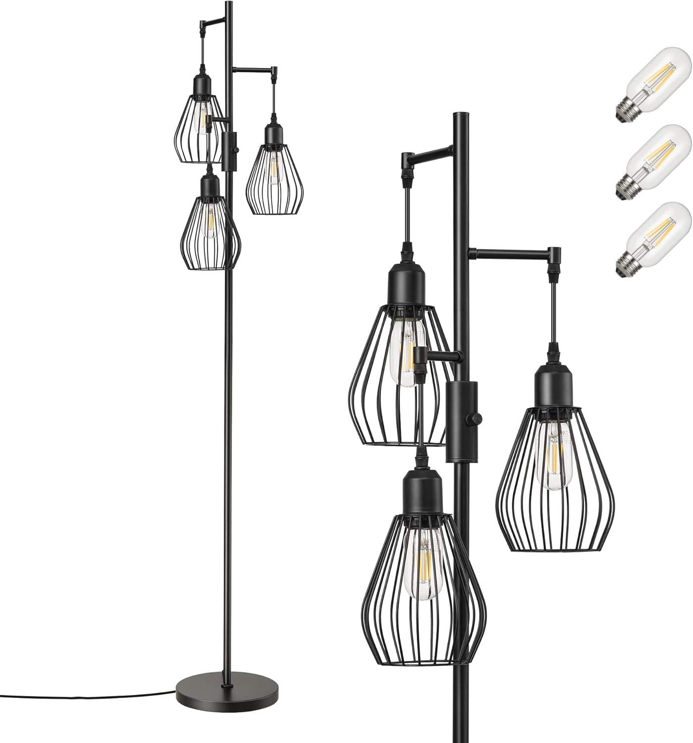EDISHINE Industrial Floor Lamp, Dimmable Standing Lamp with Wire Cage Lampshade,...