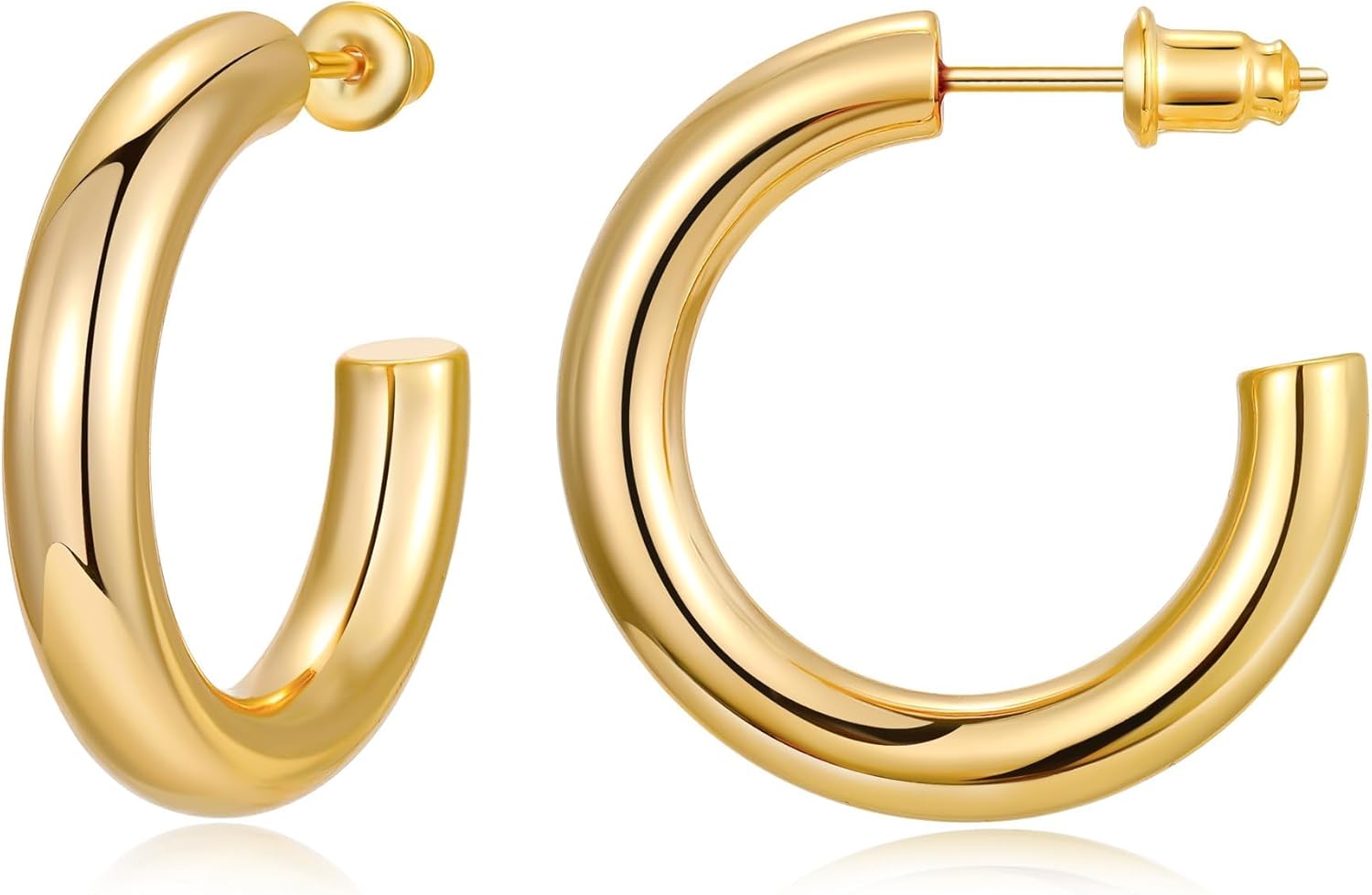 Gacimy Chunky Gold Hoop Earrings for Women 14K Real Gold Plated, 925 Sterling Si...