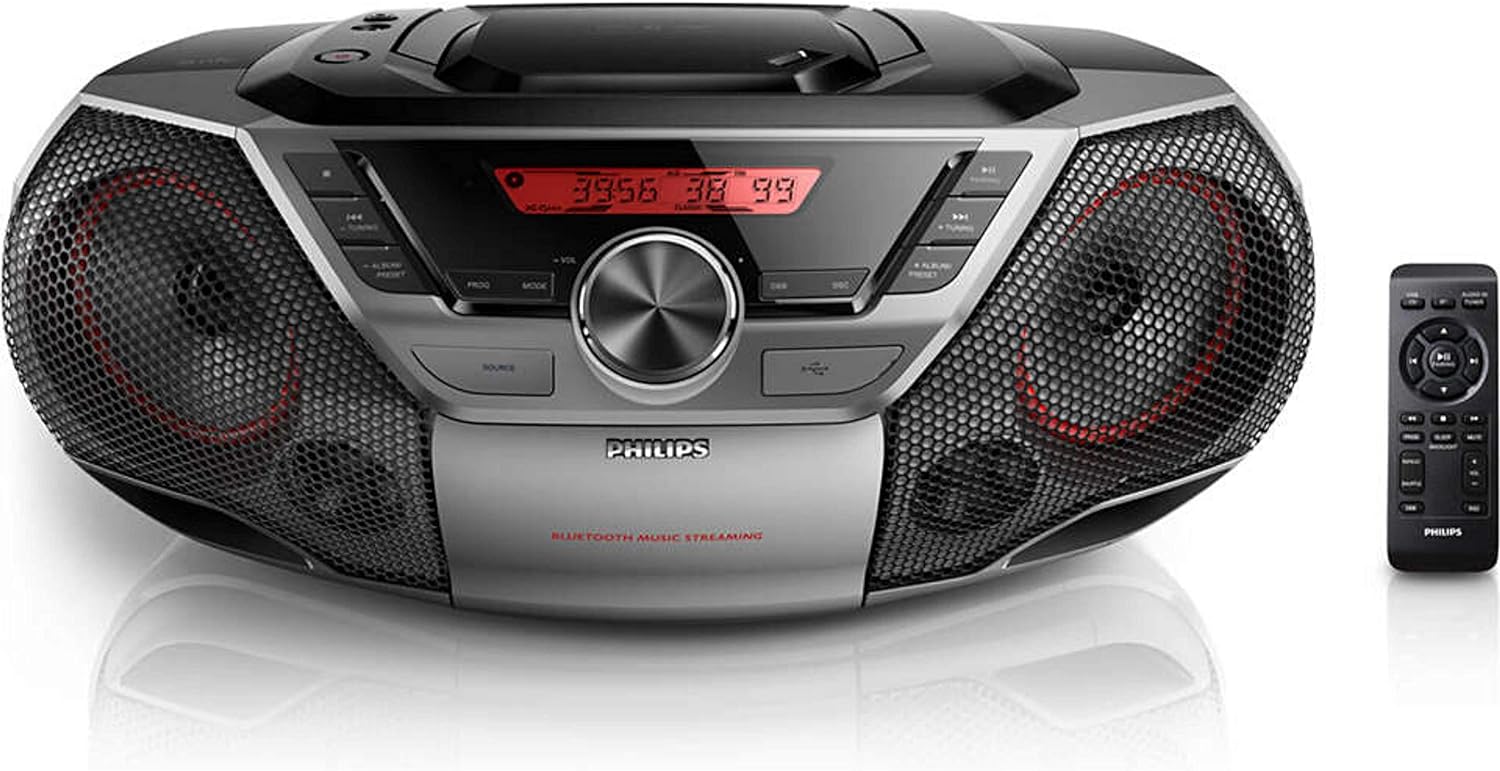 Philips Portable Boombox CD Player Bluetooth FM Radio MP3 Mega Bass Reflex Stere...