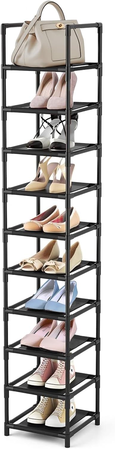 esonstyle 10 Tier Shoe Rack Narrow Shoe Rack For 10-15 Pairs Tall Shoe Rack Spac...