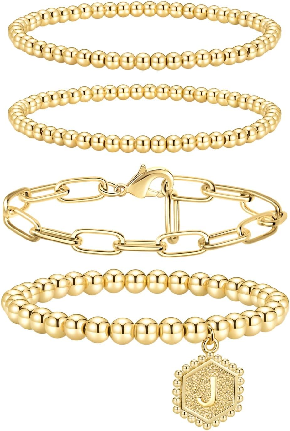 doubgood Gold Beaded Bracelets for Women, Stackable Gold Bracelets for Women 14K...