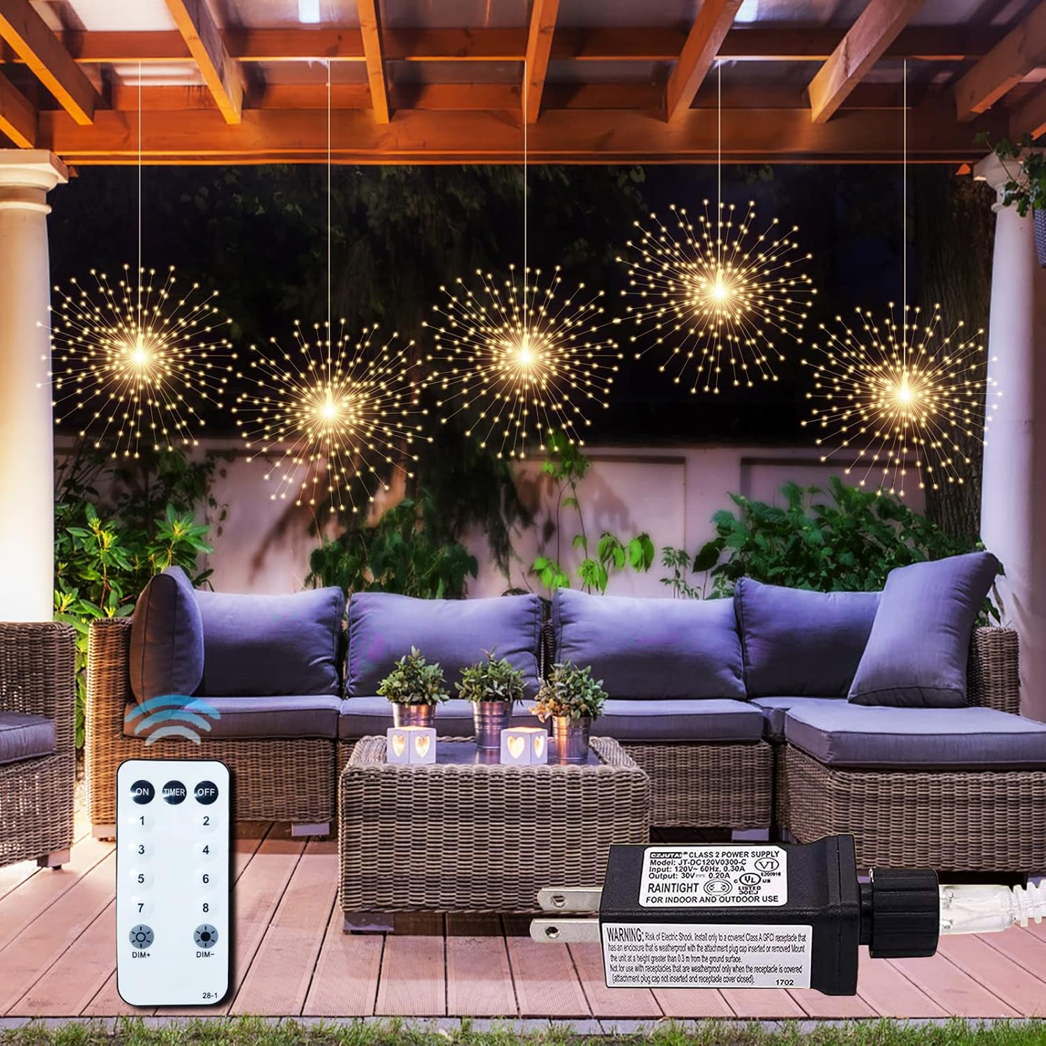 5 Pack 1000LED Plug in Starburst Sphere Lights,Firework Lights 8 Modes Dimmable...