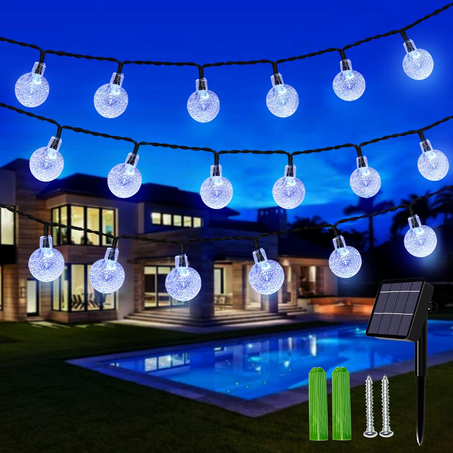Solar String Lights, 59Ft 100 LED Globe String Lights, Solar Fairy Garden Lights...