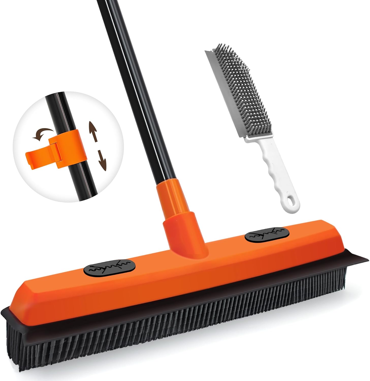 JEHONN Rubber Broom with Squeegee, Pet Hair Remover 134 cm Long Handle, Push Fur...