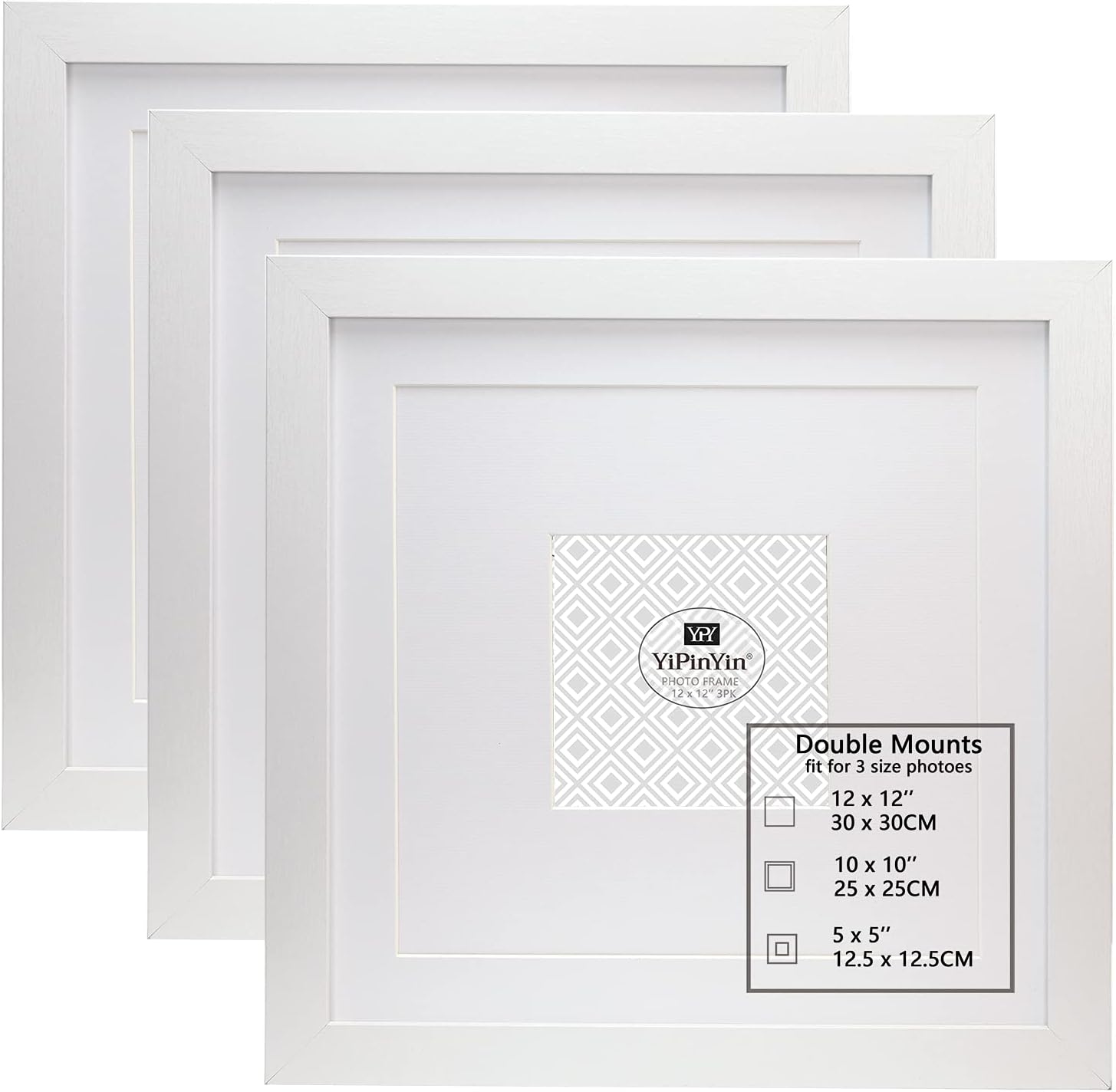 YiPinYin 12×12"(30 x 30cm) White Photo Frames With Double Mounts for 10×10" & 6x...