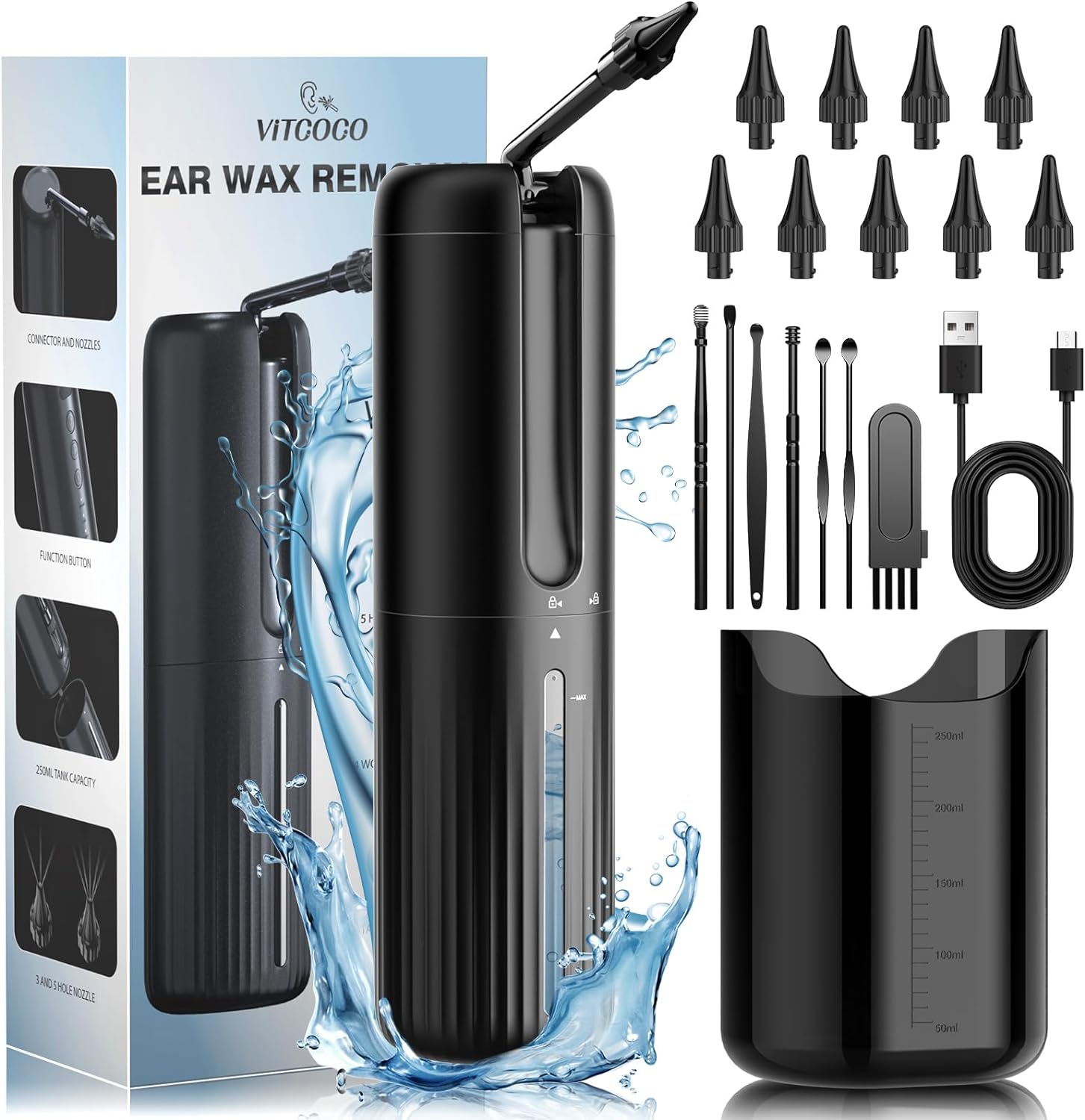 VITCOCO Ear Wax Removal Kit, Electric Water Powered Ear Cleaner for Effective Ea...