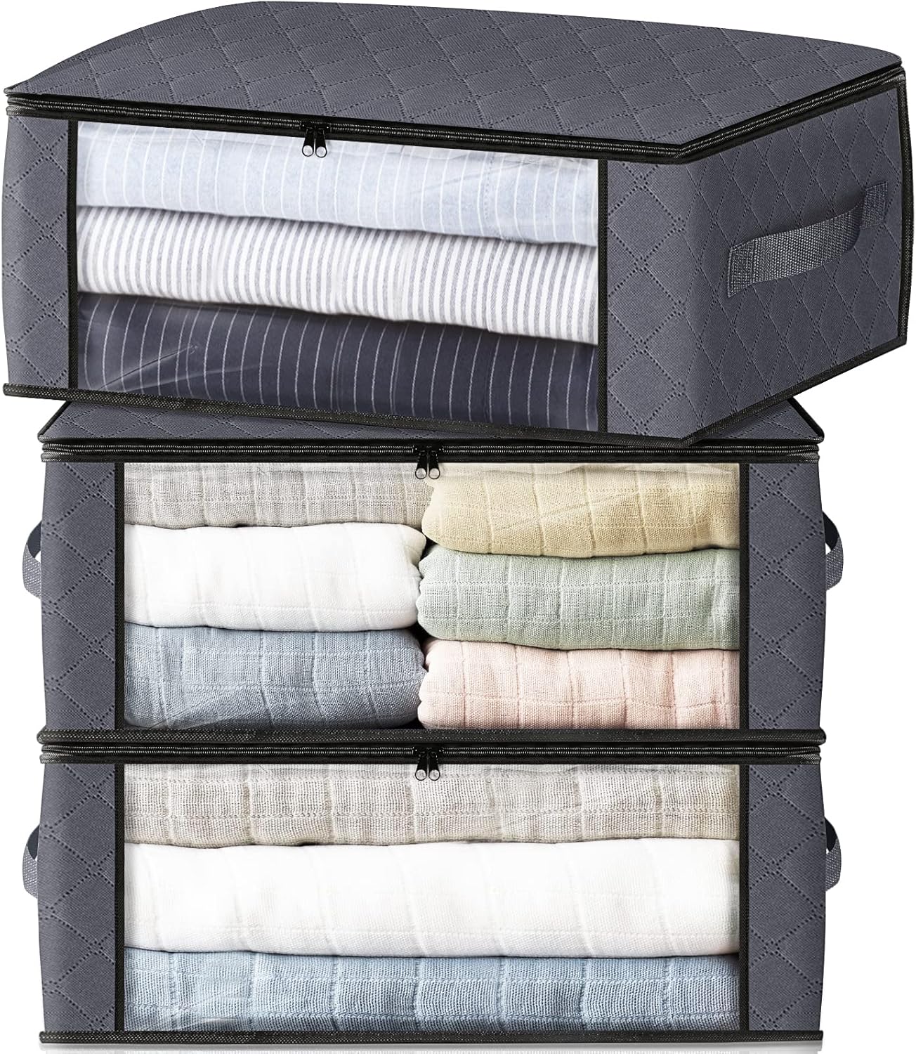 HomeHacks Storage 3-Pack Clothes Organizer Storage Bags Foldable Storage Box wit...