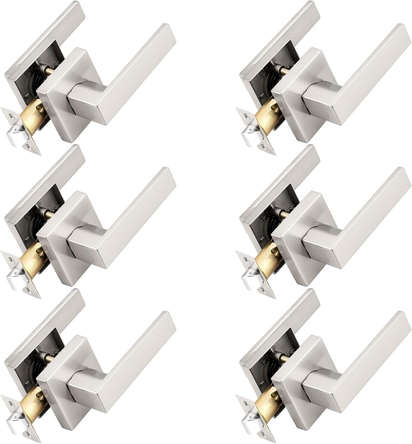 Probrico Square Passage Door Levers Set Keyless Interior Door Handles Brushed Ni...