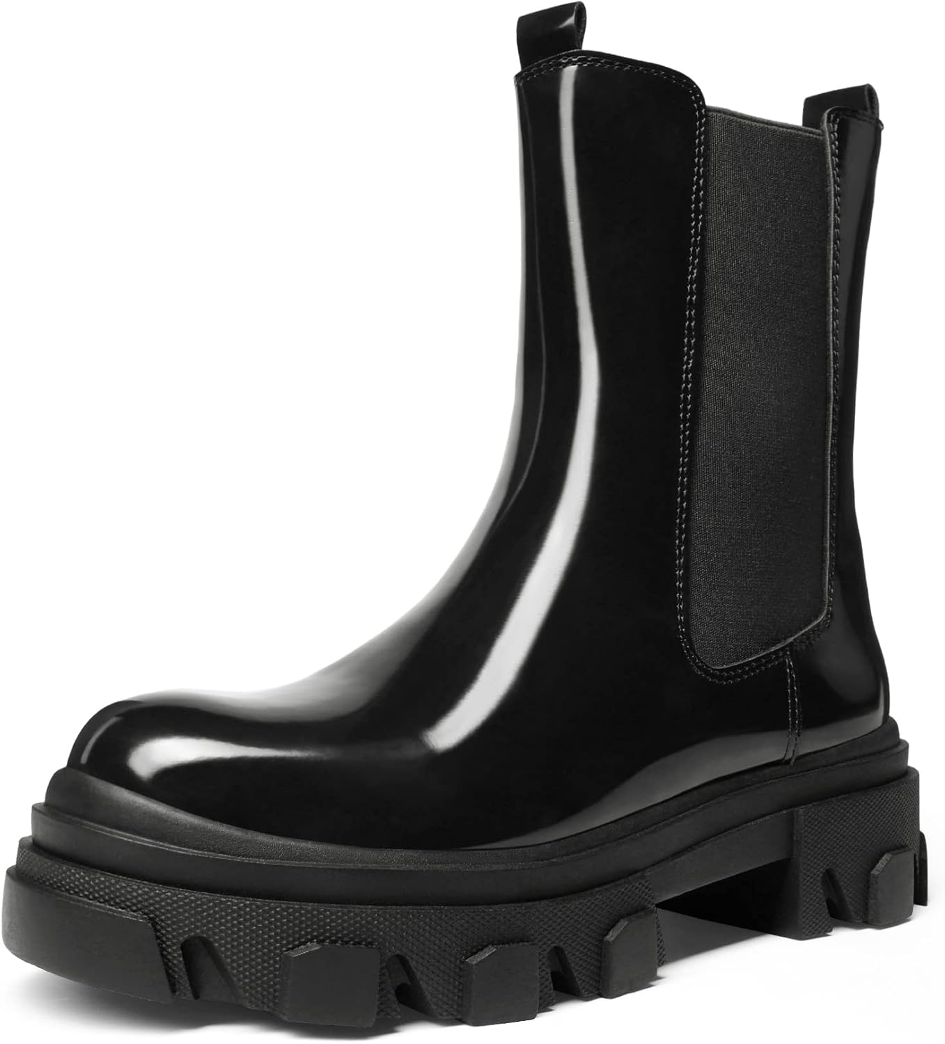 DREAM PAIRS Women's Platform Chelsea Boots Lug Sole Combat Mid Calf Slip On Chun...