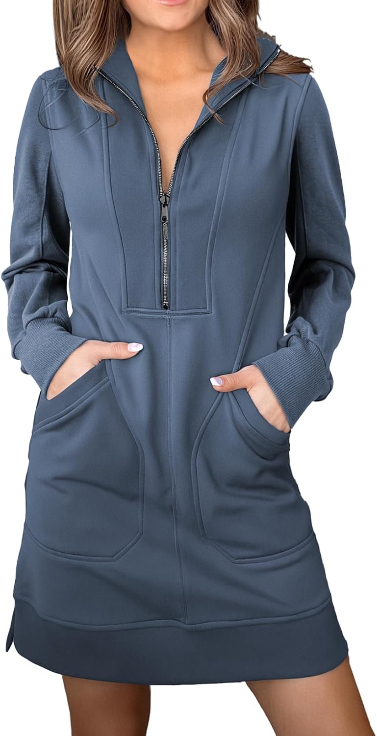 AlvaQ Sweatshirt Dress for Women Fall Winter Casual Long Sleeve Half Zip V Neck...