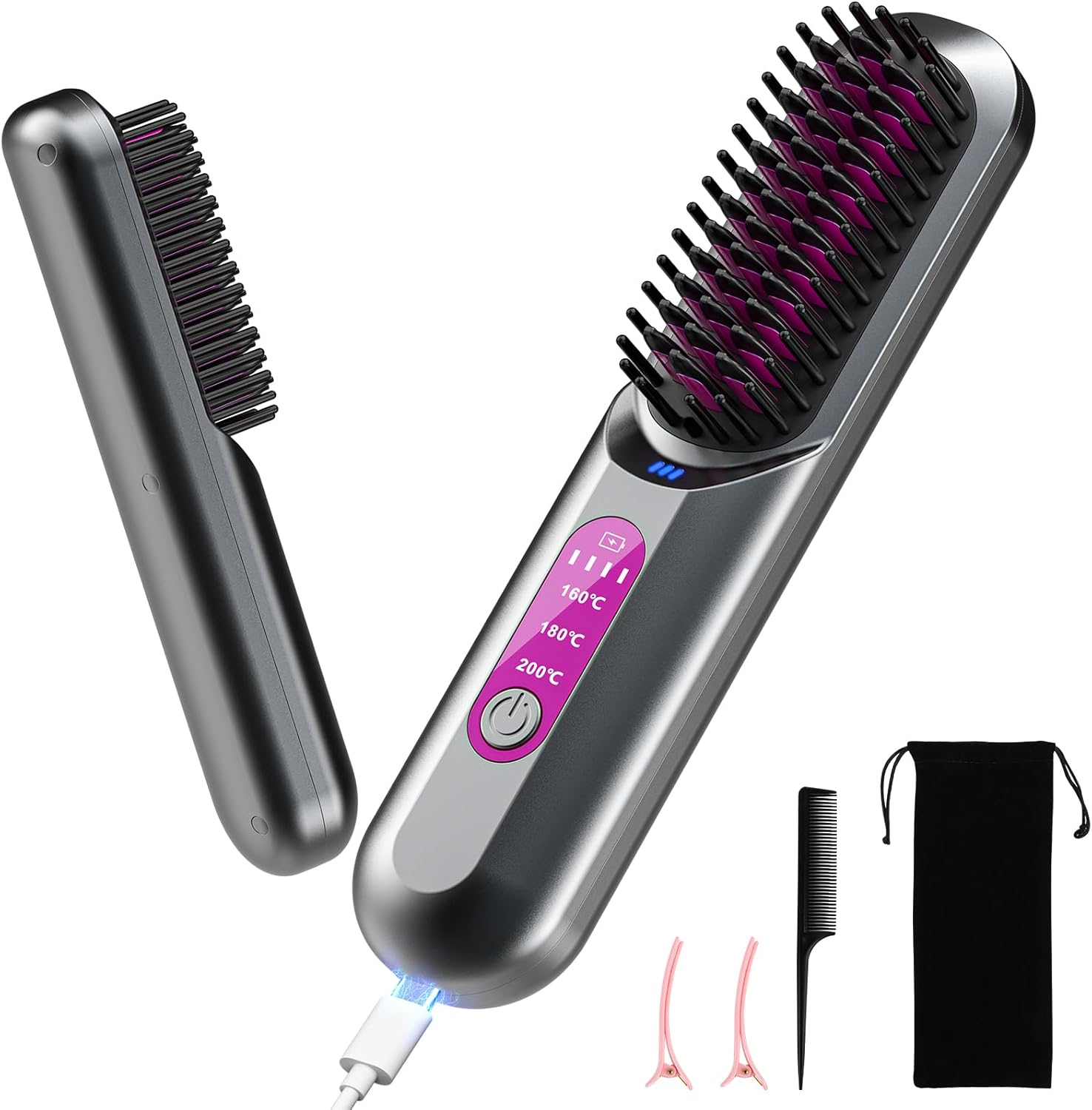HOMELYLIFE Cordless Hair Straightener Brush, 5000mAh Portable Heated Straighteni...